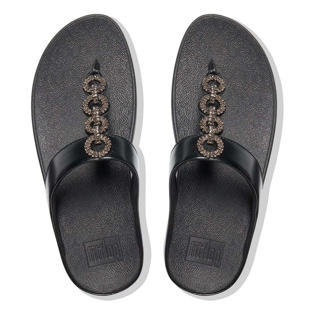 Fitflop Womens Sandals Black - Fino Sparkle Toe-post - 96DPSZYRC